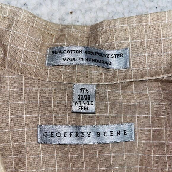 Geoffrey Beene | Long Sleeve Button Down Shirt | Tan | 17.5 32/33 - Picture 4 of 6